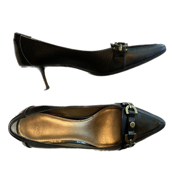 Circa Joan & David Luxe Snakeskin Embossed Black Leather Heel - Picture 3 of 10